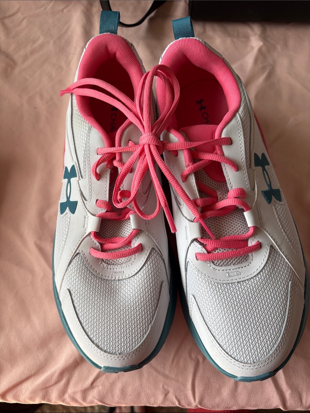 Under Armour White Sneakers with Pink and Teal Details